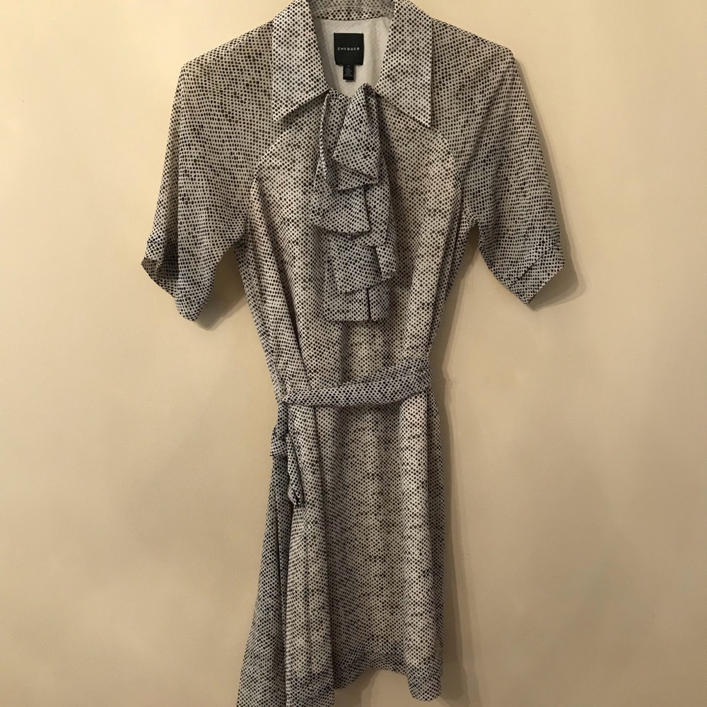 Chequer Printed Sheer Ruffle Front Dress